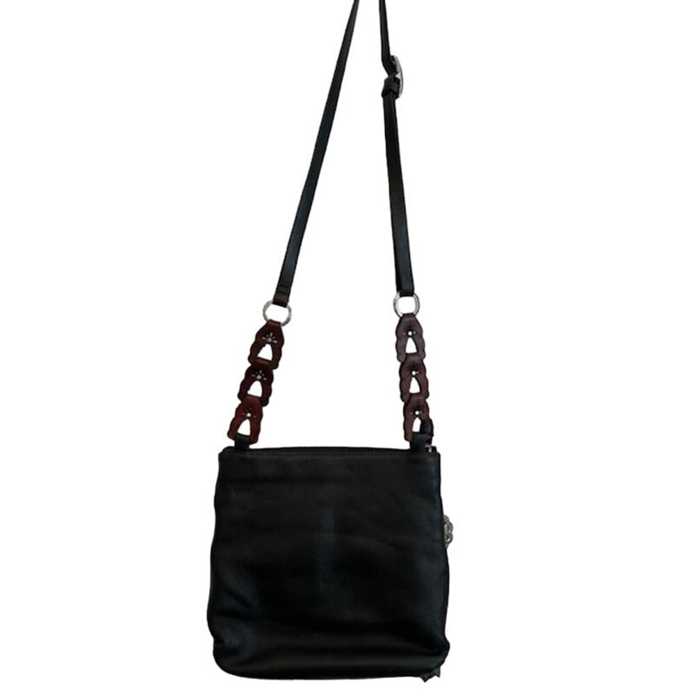 Brighton women's koda black & brown soft leather crossbody. - Picture 2 of 16